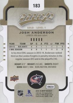 2015-16 Upper Deck MVP - Colours and Contours #183 Josh Anderson Back