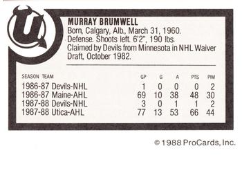 1988-89 ProCards Utica Devils (AHL) #NNO Murray Brumwell Back