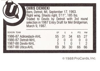 1988-89 ProCards Utica Devils (AHL) #NNO Chris Cichocki Back