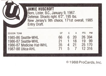 1988-89 ProCards Utica Devils (AHL) #NNO Jamie Huscroft Back
