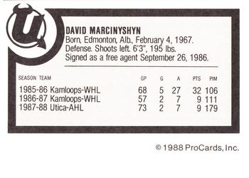1988-89 ProCards Utica Devils (AHL) #NNO David Marcinyshyn Back