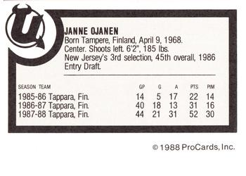 1988-89 ProCards Utica Devils (AHL) #NNO Janne Ojanen Back