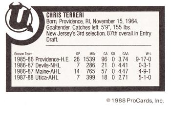 1988-89 ProCards Utica Devils (AHL) #NNO Chris Terreri Back