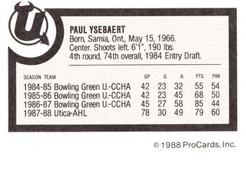 1988-89 ProCards Utica Devils (AHL) #NNO Paul Ysebaert Back