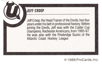 1988-89 ProCards Utica Devils (AHL) #NNO Jeff Croop Back
