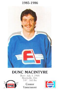 1985-86 Fredericton Express (AHL) Police #10 Dunc MacIntyre Front