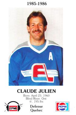 1985-86 Fredericton Express (AHL) Police #15 Claude Julien Front
