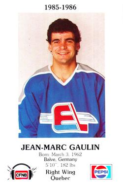 1985-86 Fredericton Express (AHL) Police #25 Jean-Marc Gaulin Front