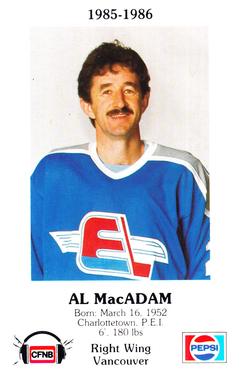 1985-86 Fredericton Express (AHL) Police #27 Al MacAdam Front
