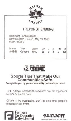 1989-90 Halifax Citadels (AHL) Police #NNO Trevor Stienburg Back