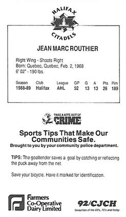 1989-90 Halifax Citadels (AHL) Police #NNO Jean-Marc Routhier Back