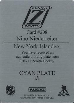 2010-11 Panini Zenith - Donruss Elite RC Printing Plate Cyan #208 Nino Niederreiter Back