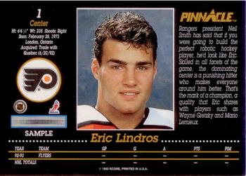 1993-94 Pinnacle - Samples I #1 Eric Lindros Back