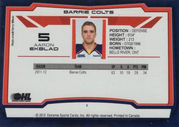 2012-13 Extreme Barrie Colts (OHL) #4 Aaron Ekblad Back