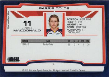 2012-13 Extreme Barrie Colts (OHL) #10 Josh MacDonald Back