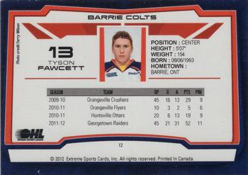 2012-13 Extreme Barrie Colts (OHL) #12 Tyson Fawcett Back