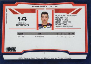 2012-13 Extreme Barrie Colts (OHL) #13 Cody Brown Back