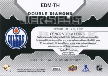 2013-14 Upper Deck Black Diamond - Double Diamond Jerseys #EDM-TH Taylor Hall Back