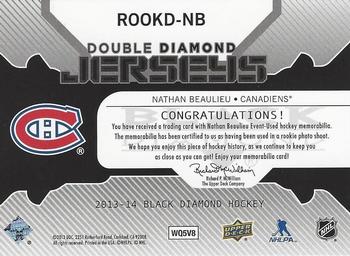 2013-14 Upper Deck Black Diamond - Double Diamond Jerseys #ROOKD-NB Nathan Beaulieu Back