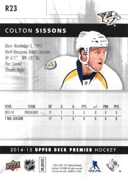 2014-15 Upper Deck Premier - Rookies #R23 Colton Sissons Back
