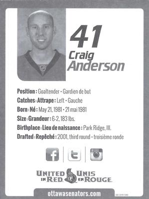 2014-15 Ottawa Senators #NNO Craig Anderson Back
