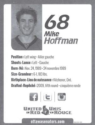 2014-15 Ottawa Senators #NNO Mike Hoffman Back