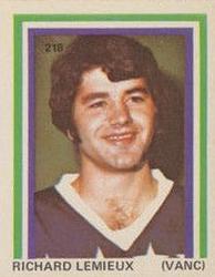 1972-73 Eddie Sargent NHL Players Stickers #218 Richard Lemieux Front