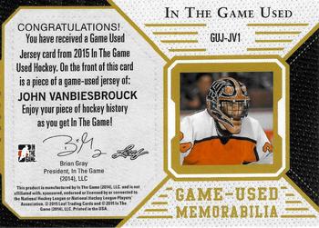 2015 Leaf In The Game Used - Game-Used Memorabilia Gold Foil #GUJ-JV1 John Vanbiesbrouck Back