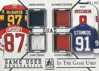 2015 Leaf In The Game Used - Game-Used Jersey Quads Gold Foil #GU4J-09 Connor McDavid / Sidney Crosby / Alexander Ovechkin / Steven Stamkos Front