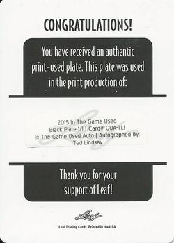 2015 Leaf In The Game Used - Game-Used Auto Memorabilia Printing Plates Black #GUA-TL1 Ted Lindsay Back