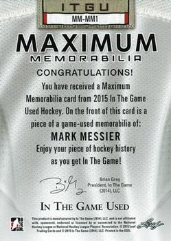 2015 Leaf In The Game Used - Maximum Memorabilia Gold Foil #MM-MM1 Mark Messier Back