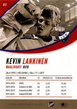 2015-16 Cardset Finland #013 Kevin Lankinen Back