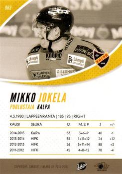 2015-16 Cardset Finland #063 Mikko Jokela Back