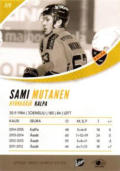 2015-16 Cardset Finland #070 Sami Mutanen Back