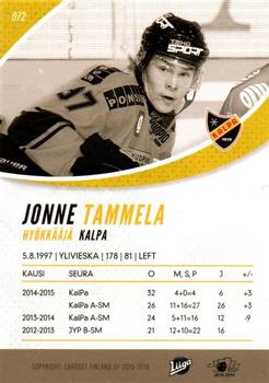 2015-16 Cardset Finland #072 Jonne Tammela Back