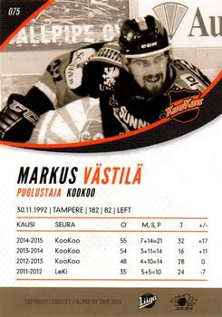 2015-16 Cardset Finland #075 Markus Västilä Back