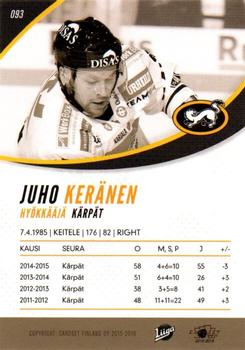2015-16 Cardset Finland #093 Juho Keränen Back