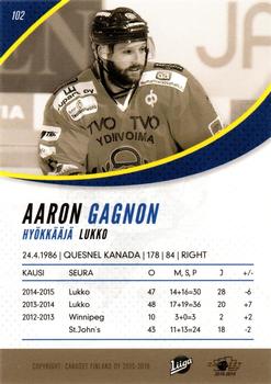 2015-16 Cardset Finland #102 Aaron Gagnon Back