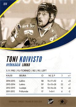 2015-16 Cardset Finland #104 Toni Koivisto Back