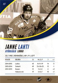 2015-16 Cardset Finland #107 Janne Lahti Back