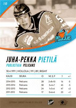 2015-16 Cardset Finland #110 Juha-Pekka Pietilä Back