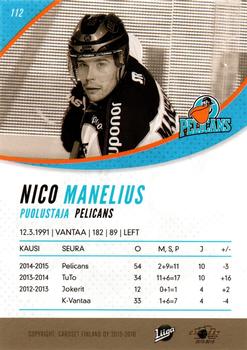 2015-16 Cardset Finland #112 Nico Manelius Back