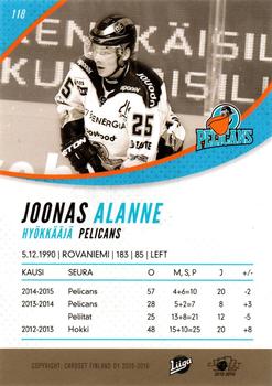 2015-16 Cardset Finland #118 Joonas Alanne Back