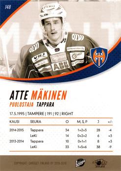 2015-16 Cardset Finland #148 Atte Mäkinen Back