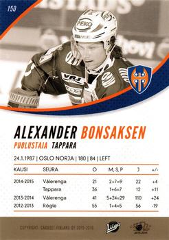 2015-16 Cardset Finland #150 Alexander Bonsaksen Back