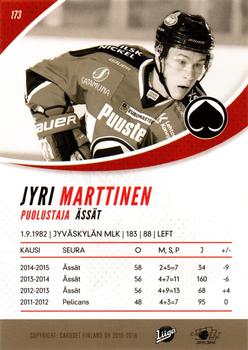 2015-16 Cardset Finland #173 Jyri Marttinen Back