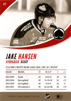 2015-16 Cardset Finland #177 Jake Hansen Back