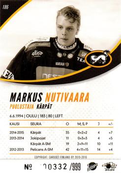 2015-16 Cardset Finland #186 Markus Nutivaara Back
