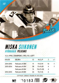 2015-16 Cardset Finland #187 Miska Siikonen Back