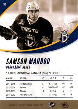 2015-16 Cardset Finland #196 Samson Mahbod Back